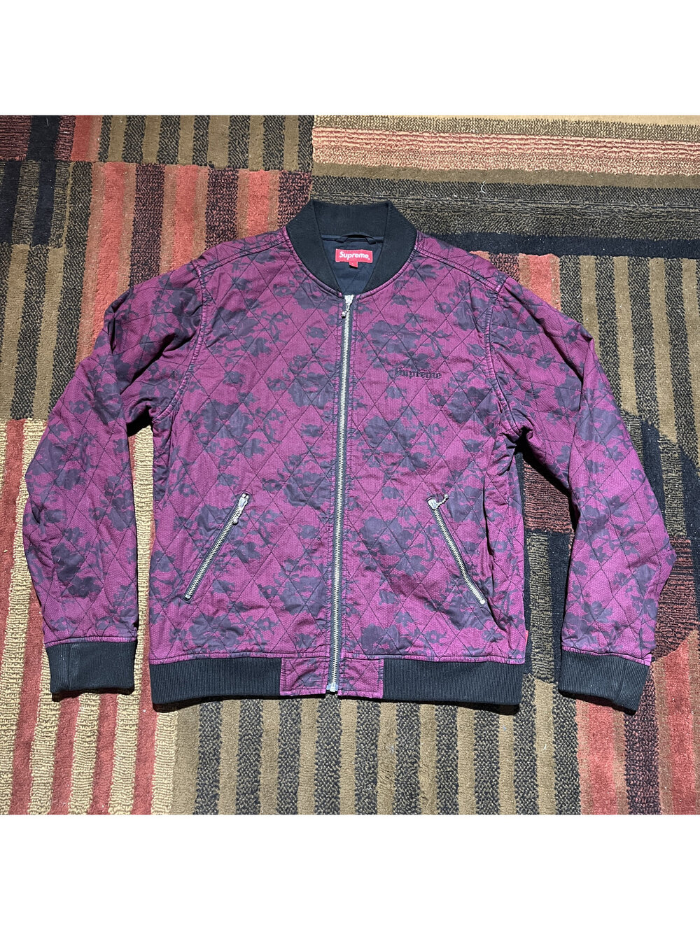 Supreme SS17 Quilted Lace Bomber Jacket Burgundy L
